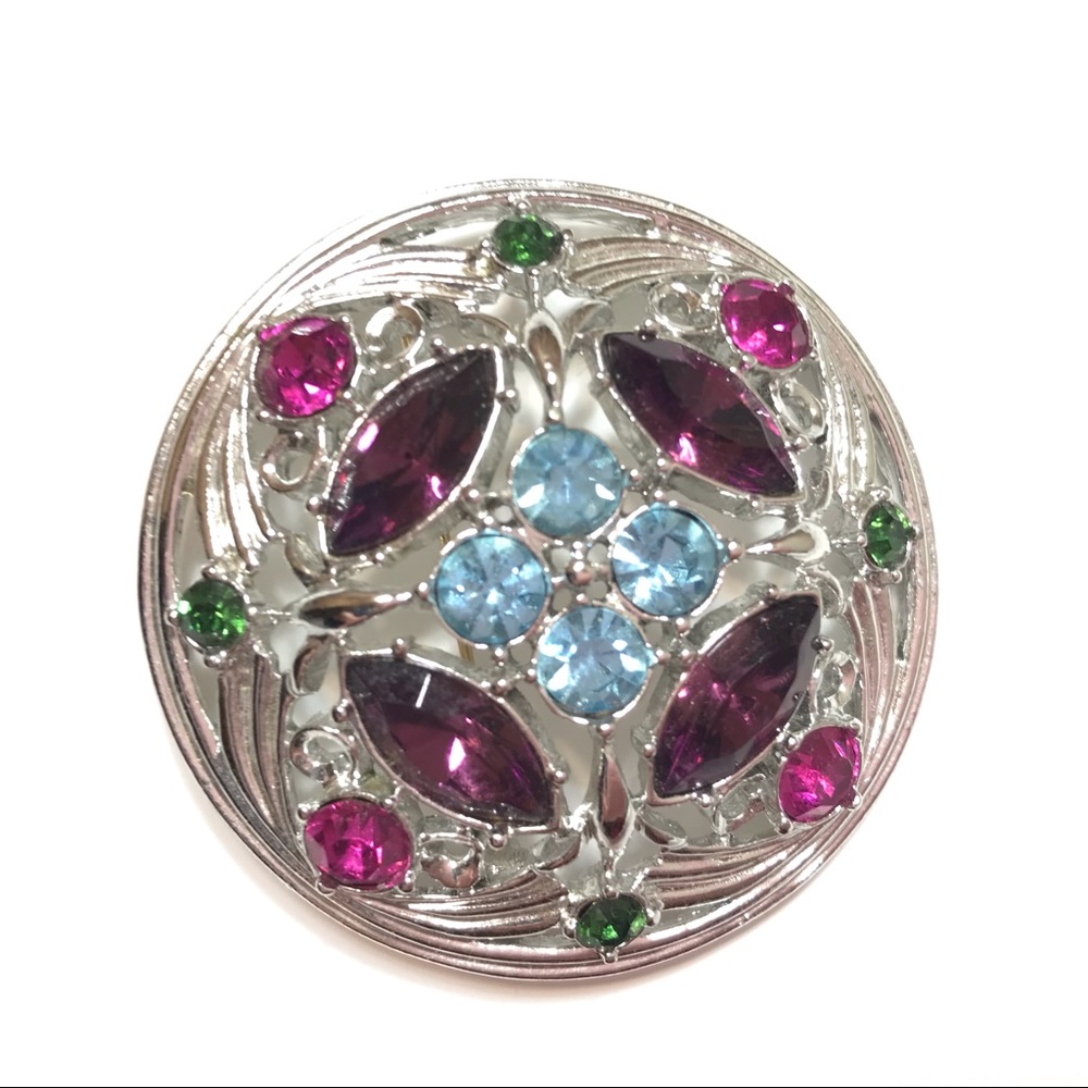 Silver Tone Multi Colored Birthstone Rhinestone Brooch Pin